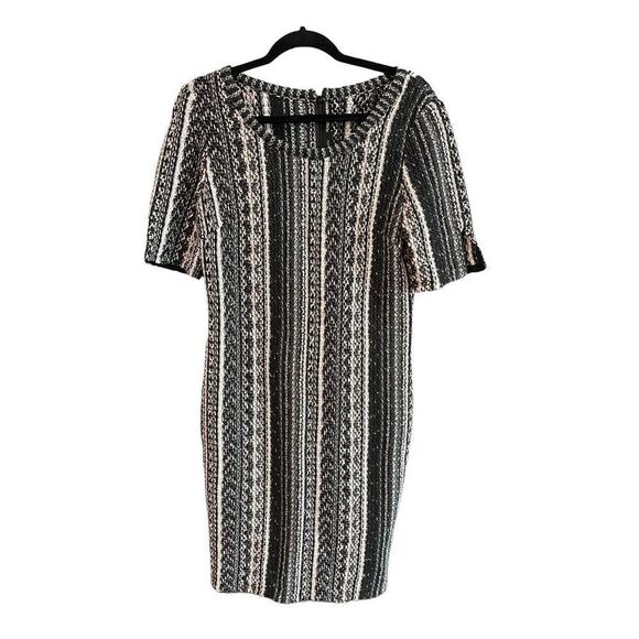 St John Womens Black Zip Knee Length Vertical Striped Tweed Sheath Dress Size 6 - Picture 9 of 13